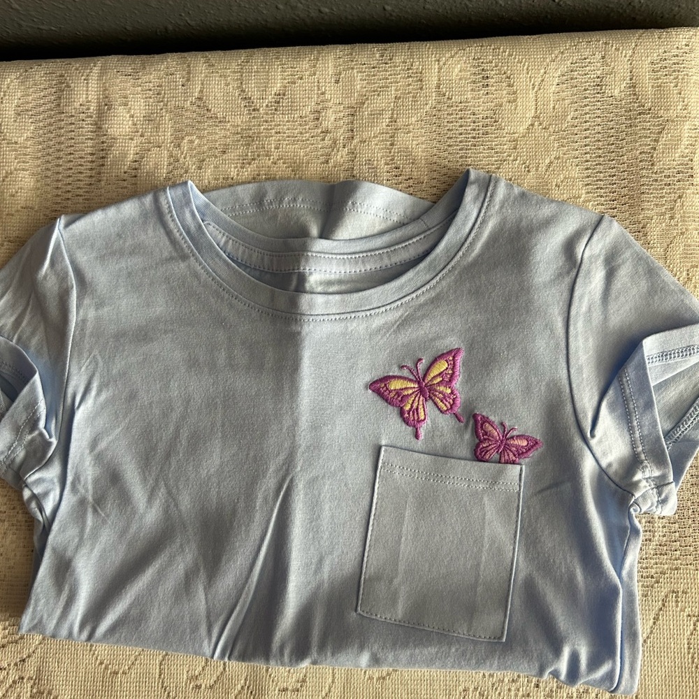 5 for $25 - Blue with butterflies Kids Pocket Shirt - NWOT